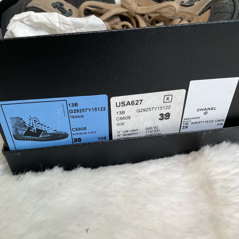 Chanel Black/Beige Leather And Nubuck CC High Top Tennis Sneakers with box - Picture 7 of 8